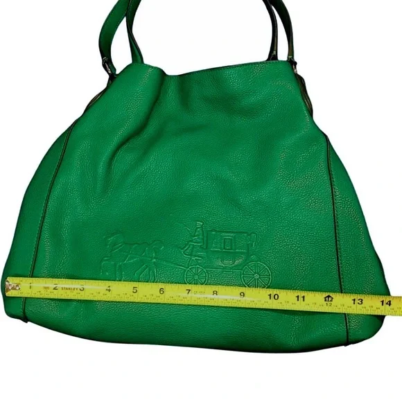 COACH Edie Green Leather Horse and Carriage Embossed Three Section Shoulder Bag - Picture 14 of 17